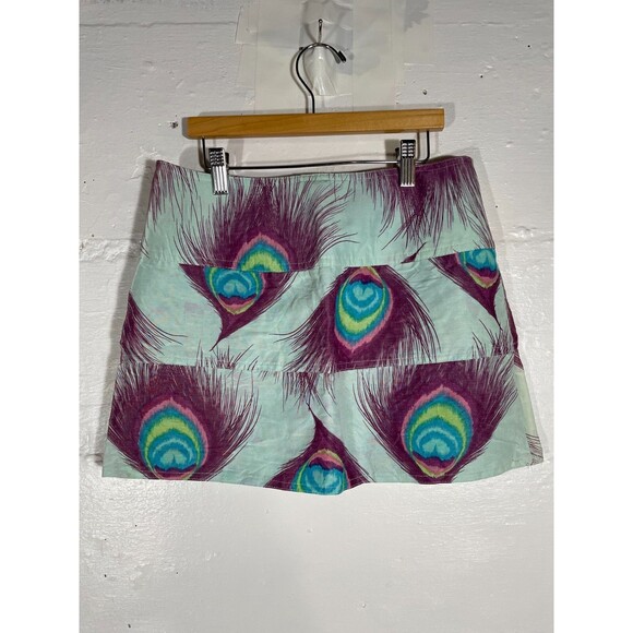 Vintage Nanette Lepore Ultra Mini Low Rise Skirt Peacock Feathers Boho 00s Y2K - Picture 9 of 14